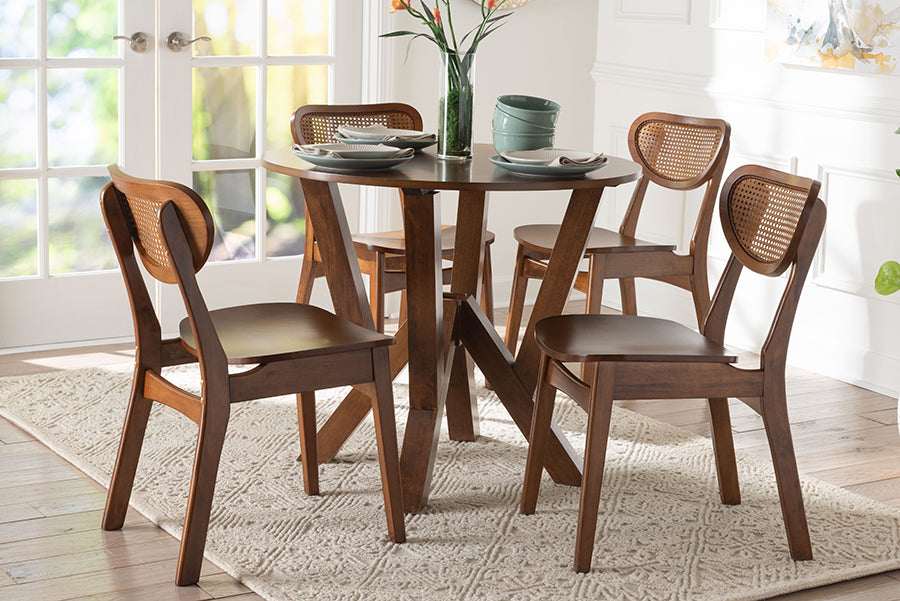 Baxton Studio Crystal 5-Piece Dining Set - Mid-Century Modern Round Table and Chair Set for Dining Room, Kitchen, Apartment