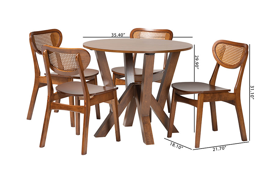Baxton Studio Crystal 5-Piece Dining Set - Mid-Century Modern Round Table and Chair Set for Dining Room, Kitchen, Apartment