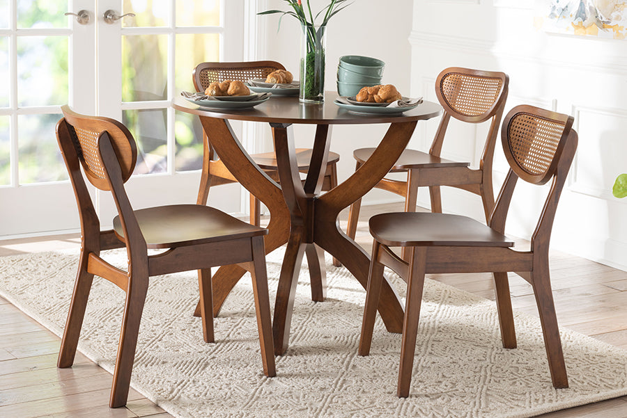 Baxton Studio Kenna 5-Piece Dining Set - Mid-Century Modern Round Table and Chair Set for Dining Room, Kitchen, Apartment