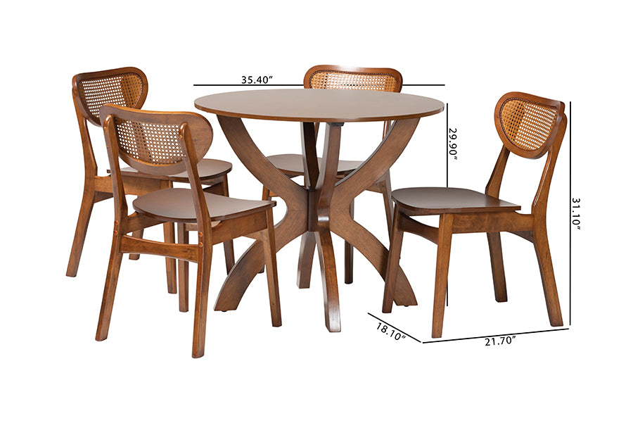Baxton Studio Kenna 5-Piece Dining Set - Mid-Century Modern Round Table and Chair Set for Dining Room, Kitchen, Apartment