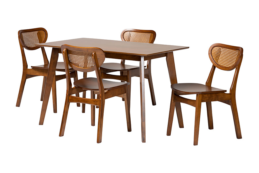 Baxton Studio Kristy 5-Piece Dining Set - Mid-Century Modern Rectangle Table and Chair Set for Dining Room, Kitchen, Apartment
