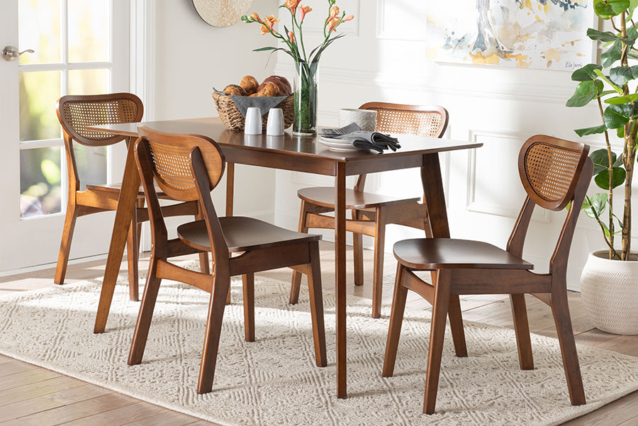 Baxton Studio Kristy 5-Piece Dining Set - Mid-Century Modern Rectangle Table and Chair Set for Dining Room, Kitchen, Apartment