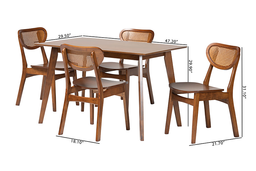 Baxton Studio Kristy 5-Piece Dining Set - Mid-Century Modern Rectangle Table and Chair Set for Dining Room, Kitchen, Apartment