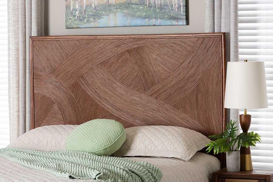 bali & pari Elettra Bohemian Dark Brown Rattan Queen Size Standalone Headboard