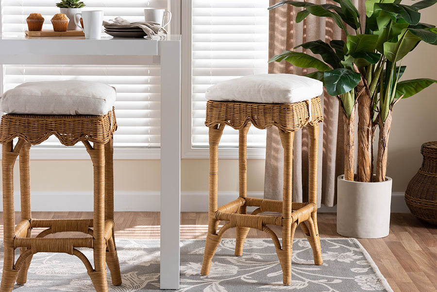 bali & pari Muy Bohemian Scallop Honey Rattan Bar Stool