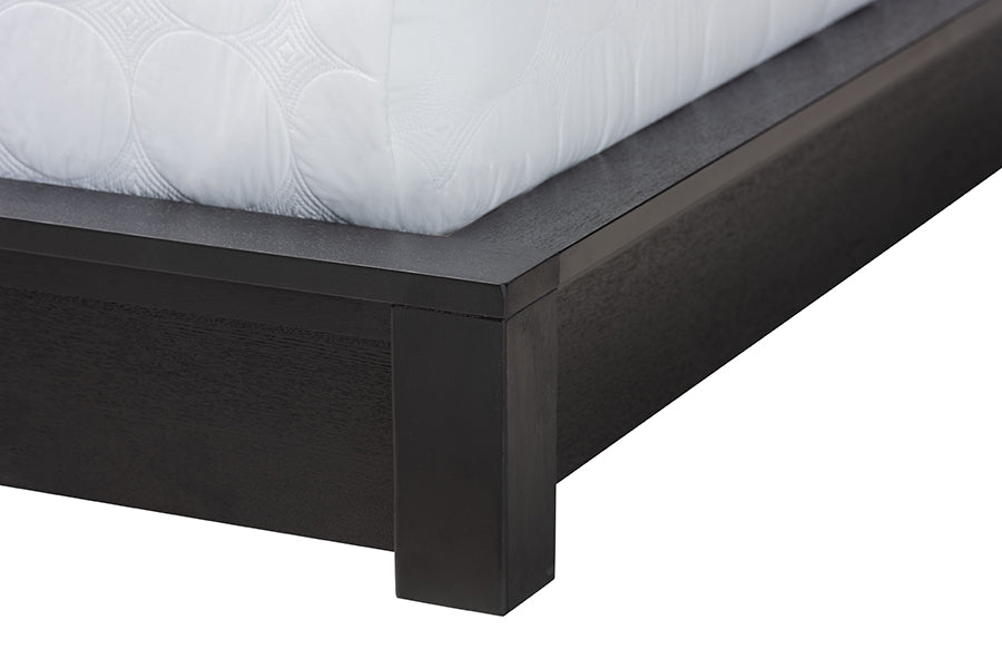 Baxton Studio Elina Modern Ebony Black Wood Queen Size Platform Bed with Built-In Shelves