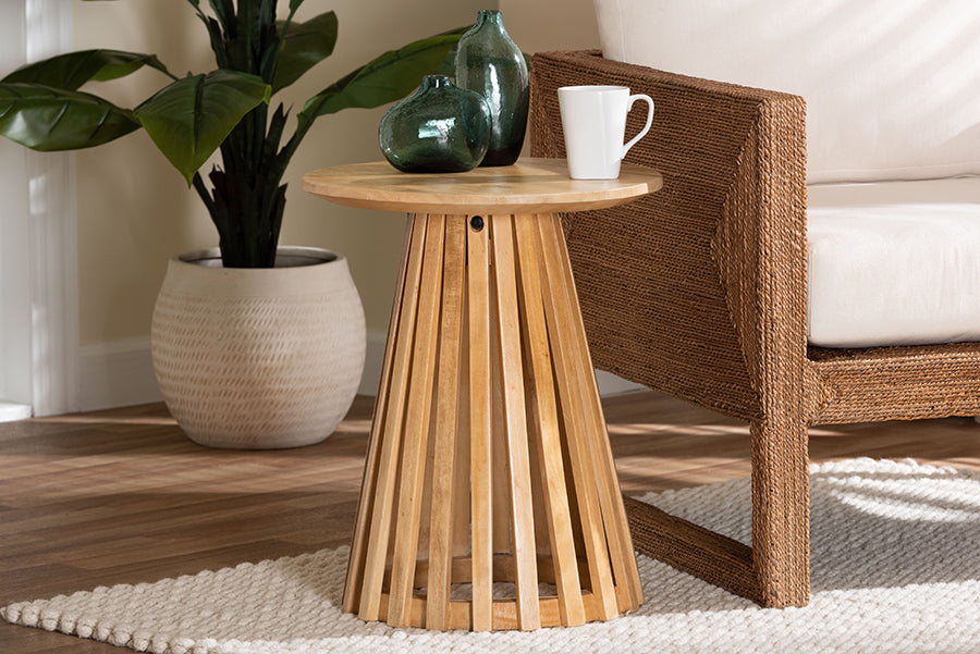 bali & pari Caribic Modern Slatted Acacia Wood End Table