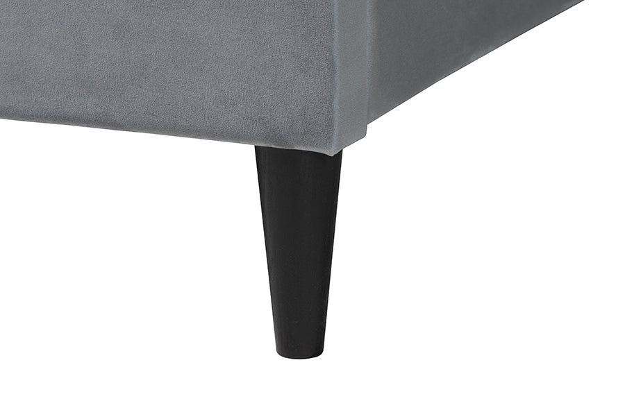 Baxton Studio Payne Modern Glam Grey Velvet and Dark Brown Wood Queen Bed