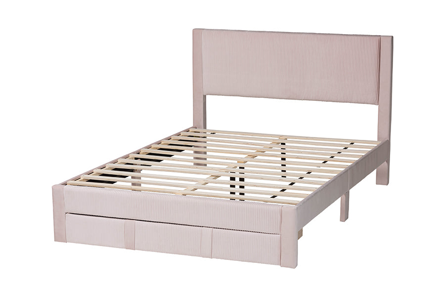 Baxton Studio Elora Modern Light Pink Pleated Velvet Queen Size Storage Bed