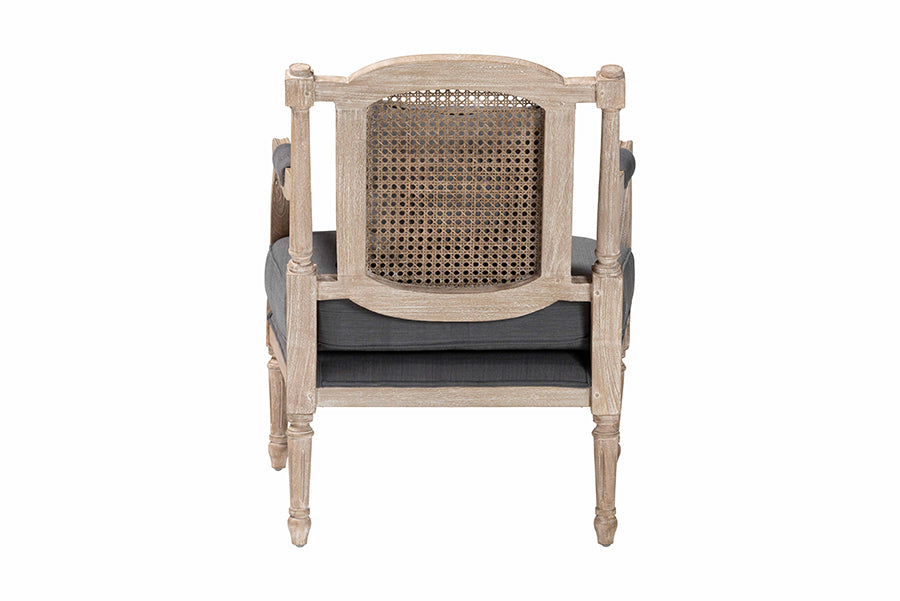 Baxton Studio Clemence French Provincial Grey Fabric Whitewashed Mahogany Wood Armchair