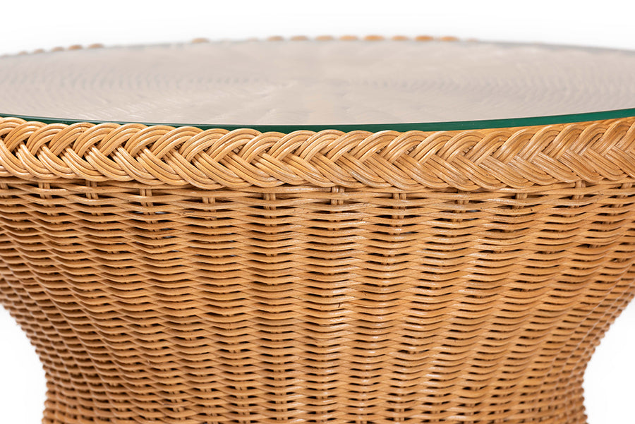 bali & pari Nina Bohemian Light Honey Braided Rattan End Table with Glass Tabletop