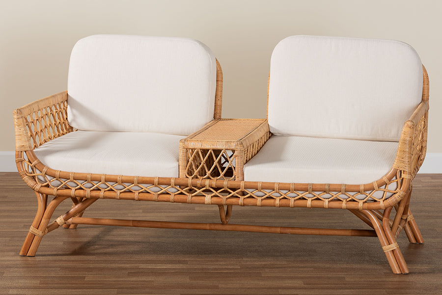 bali & pari Pakis Bohemian Light Honey Rattan Tete-a-Tete Sofa
