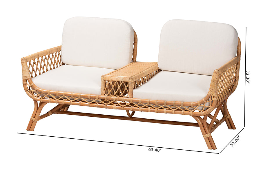 bali & pari Pakis Bohemian Light Honey Rattan Tete-a-Tete Sofa