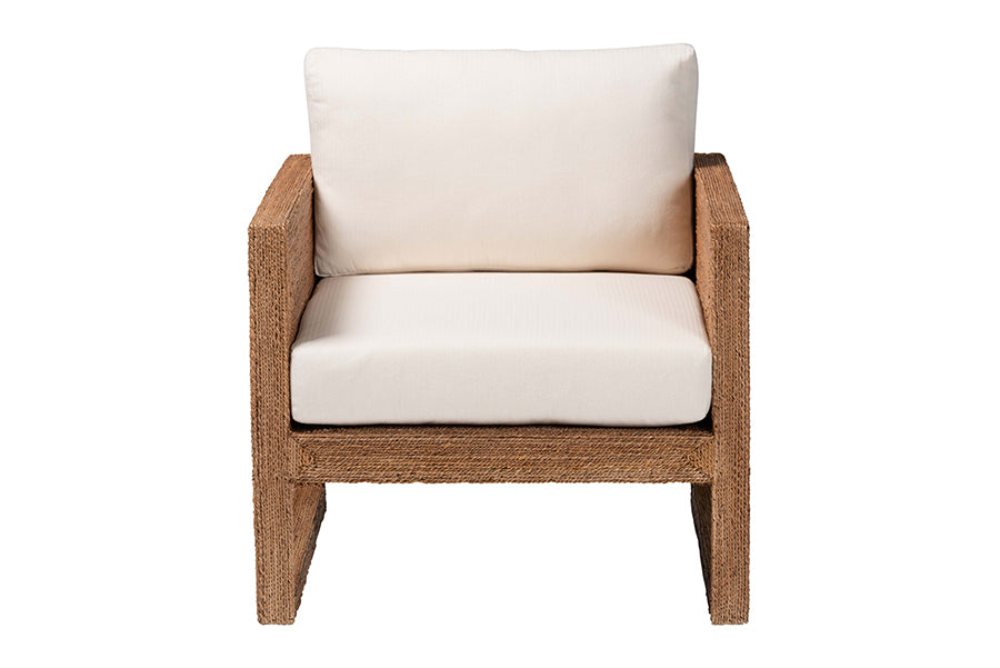 bali & pari Helina Bohemian Bleached Seagrass and Acacia Wood Arm Chair