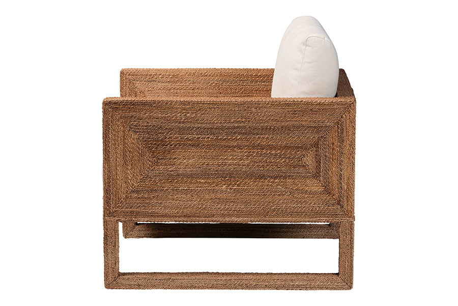 bali & pari Helina Bohemian Bleached Seagrass and Acacia Wood Arm Chair