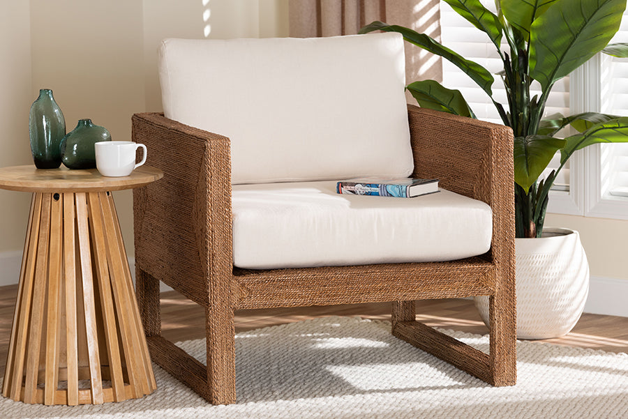 bali & pari Helina Bohemian Bleached Seagrass and Acacia Wood Arm Chair