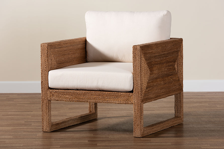 bali & pari Helina Bohemian Bleached Seagrass and Acacia Wood Arm Chair