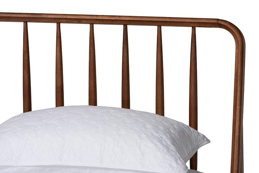 Baxton Studio Maeron Mid-Century Modern Walnut Brown Queen Platform Bed with Spindle Headboard