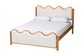 Baxton Studio Lilia Mid-Century Modern Scalloped Cream Boucle and Oak Brown Wood Queen Platform Bed