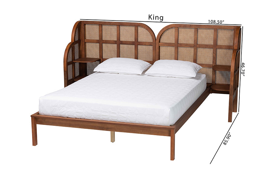 Baxton Studio Cascadia Mid-Century Modern Walnut Brown Wood Queen Size Wingback Platform Bed