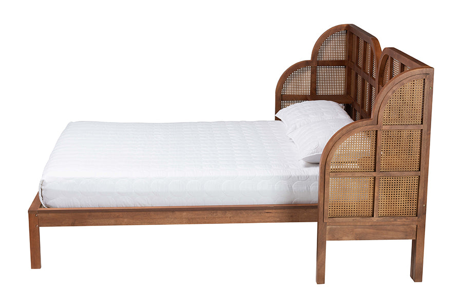 Baxton Studio Cascadia Mid-Century Modern Walnut Brown Wood Queen Size Wingback Platform Bed