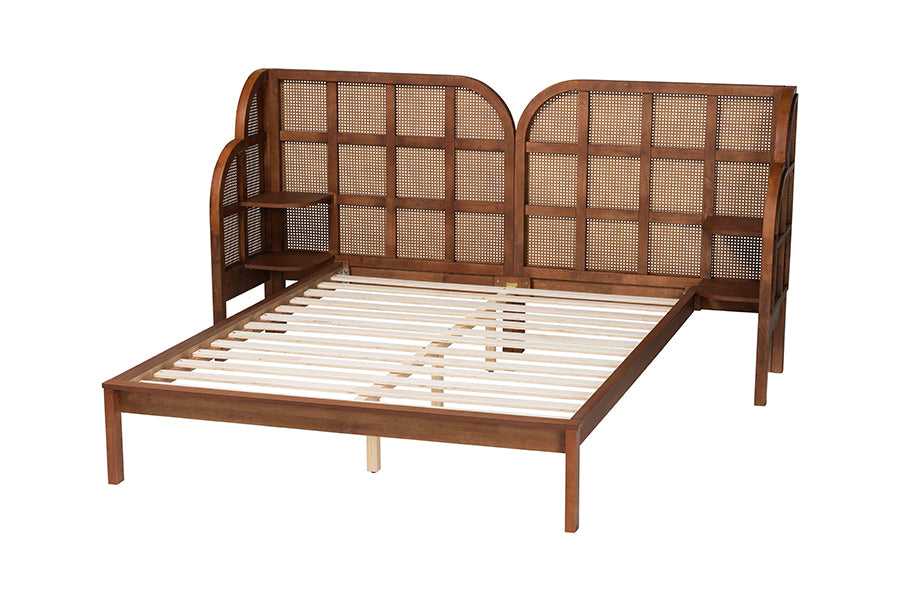 Baxton Studio Cascadia Mid-Century Modern Walnut Brown Wood Queen Size Wingback Platform Bed