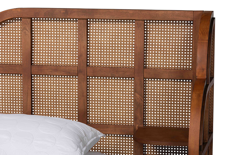 Baxton Studio Cascadia Mid-Century Modern Walnut Brown Wood Queen Size Wingback Platform Bed