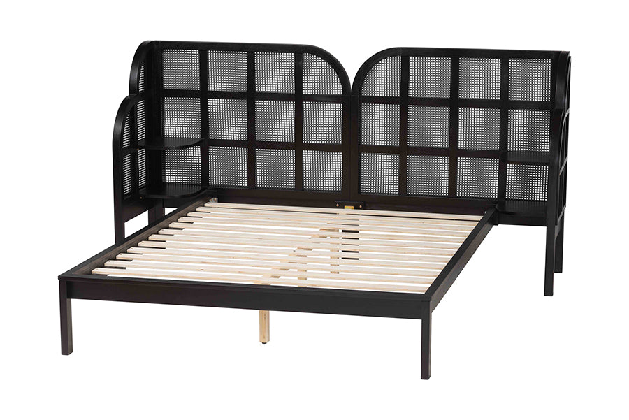 Baxton Studio Cascadia Mid-Century Modern Ebony Black Wood Queen Size Wingback Platform Bed