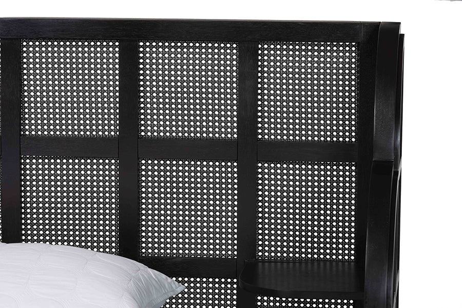 Baxton Studio Cascadia Mid-Century Modern Ebony Black Wood Queen Size Wingback Platform Bed