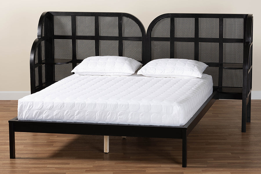 Baxton Studio Cascadia Mid-Century Modern Ebony Black Wood Queen Size Wingback Platform Bed