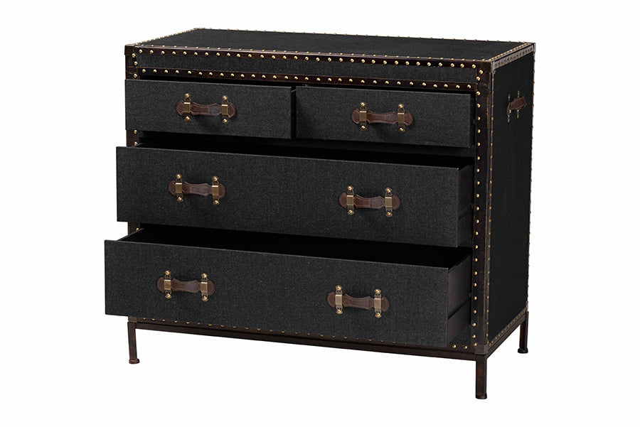 Baxton Studio Benton Vintage Black Canvas 4-Drawer Storage Cabinet
