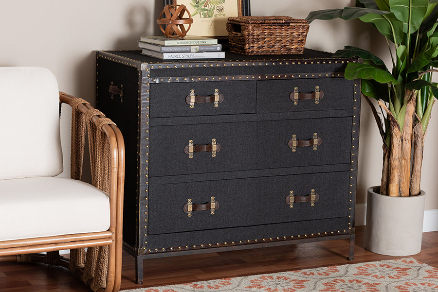 Baxton Studio Benton Vintage Black Canvas 4-Drawer Storage Cabinet
