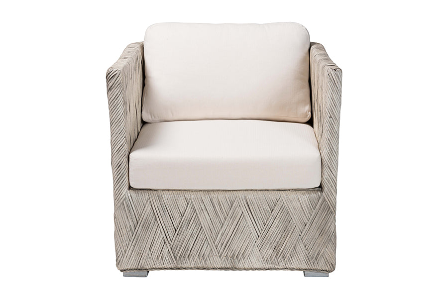 bali & pari Melbourne Natural Rattan Lounge Chair - Handwoven Wicker Armchair with Tuxedo Frame for Living Room, Lounge, or Sun Room