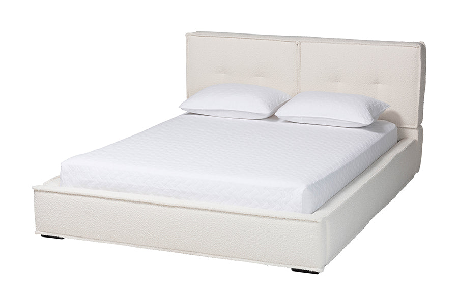 Baxton Studio Laverick Modern Cream Boucle Queen Platform Bed with Border Piping