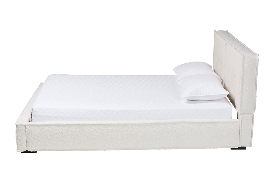 Baxton Studio Laverick Modern Cream Boucle Queen Platform Bed with Border Piping