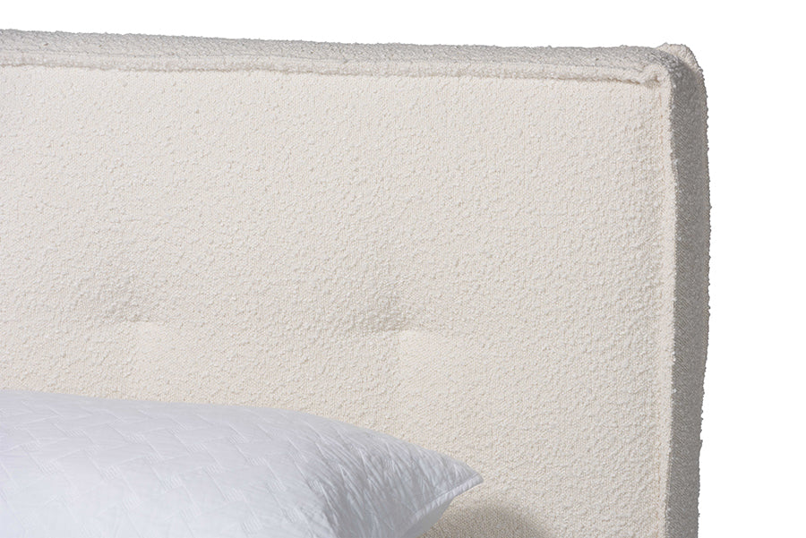 Baxton Studio Laverick Modern Cream Boucle Queen Platform Bed with Border Piping