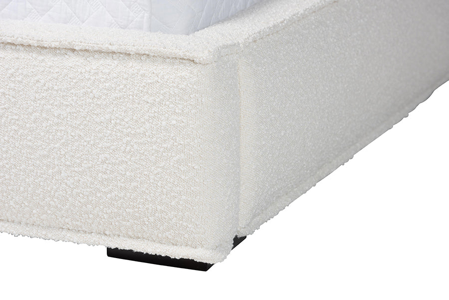 Baxton Studio Laverick Modern Cream Boucle Queen Platform Bed with Border Piping