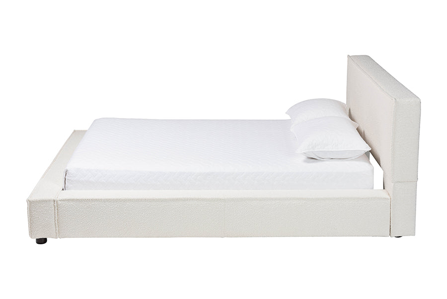 Baxton Studio Bardia Modern Cream Boucle Queen Platform Bed with Wide Railing