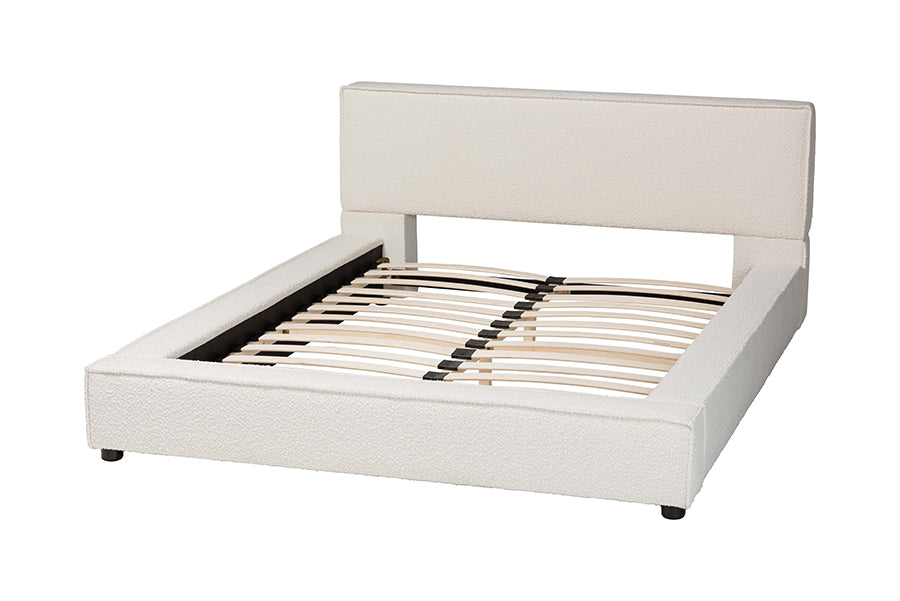 Baxton Studio Bardia Modern Cream Boucle Queen Platform Bed with Wide Railing
