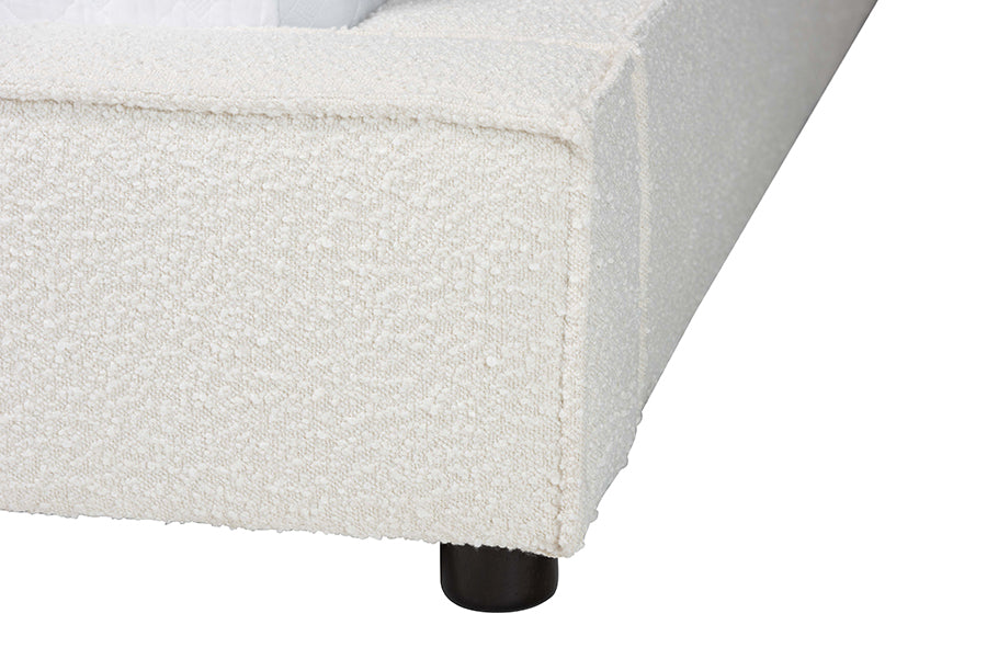 Baxton Studio Bardia Modern Cream Boucle Queen Platform Bed with Wide Railing