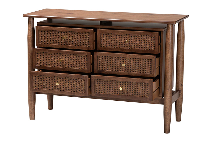 Baxton Studio Alyssa Japandi Walnut Brown Wood 6-Drawer Dresser