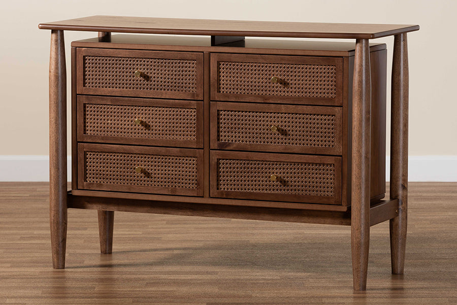 Baxton Studio Alyssa Japandi Walnut Brown Wood 6-Drawer Dresser