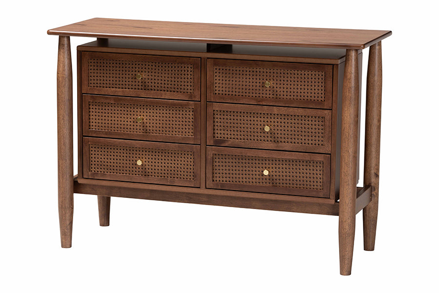Baxton Studio Alyssa Japandi Walnut Brown Wood Queen Size 4-Piece Bedroom Set