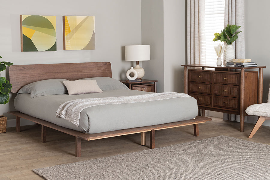 Baxton Studio Alyssa Japandi Walnut Brown Wood King Size 3-Piece Bedroom Set