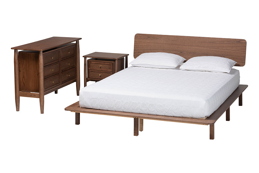 Baxton Studio Alyssa Japandi Walnut Brown Wood King Size 3-Piece Bedroom Set