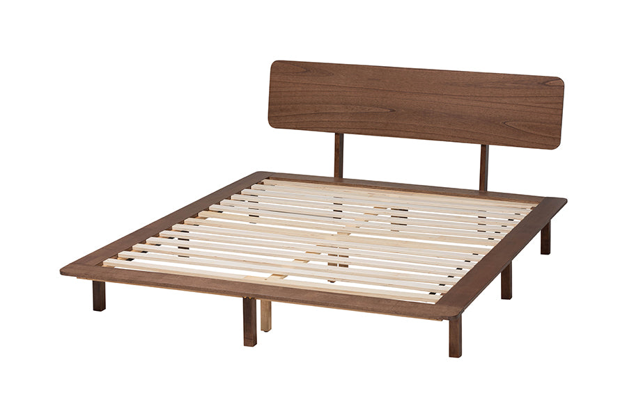 Baxton Studio Alyssa Japandi Walnut Brown Wood King Size Platform Bed