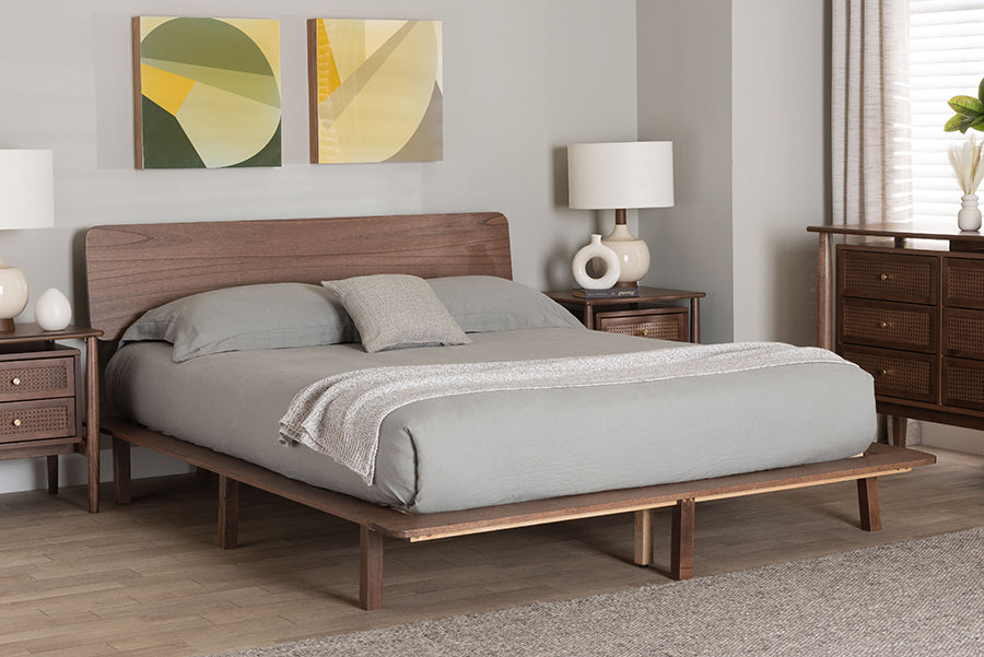 Baxton Studio Alyssa Japandi Walnut Brown Wood King Size Platform Bed