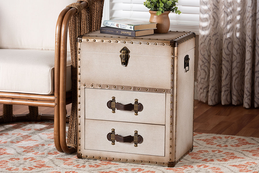 Baxton Studio Agatha Vintage Coffee Canvas 2-Drawer Storage Trunk