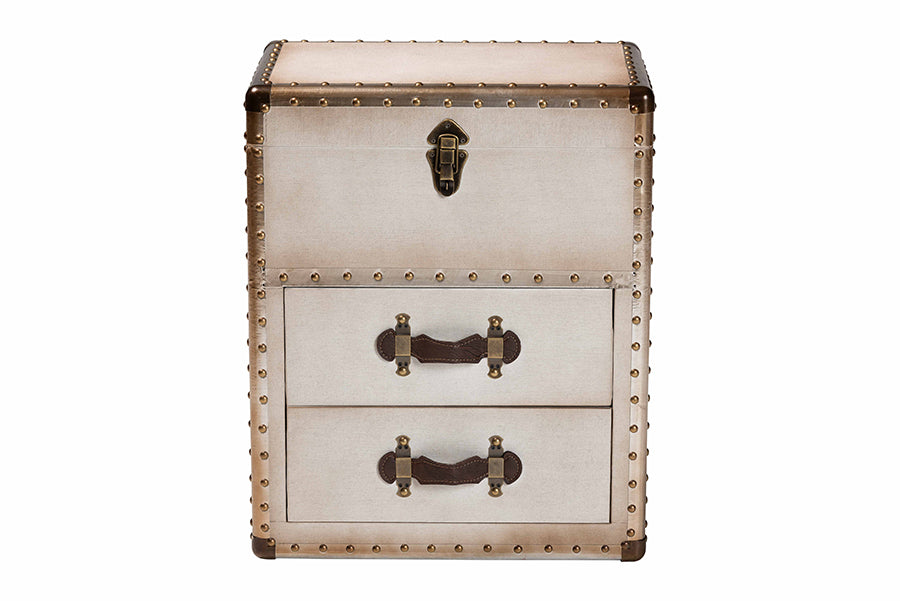 Baxton Studio Agatha Vintage Coffee Canvas 2-Drawer Storage Trunk