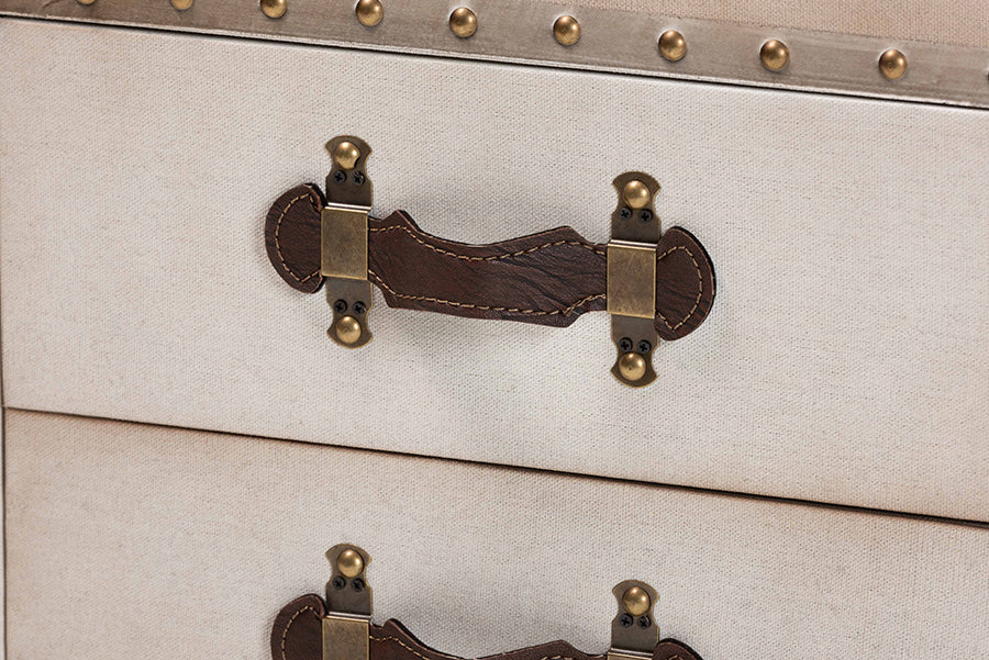 Baxton Studio Agatha Vintage Coffee Canvas 2-Drawer Storage Trunk
